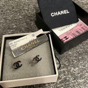 Chanel black stud earrings